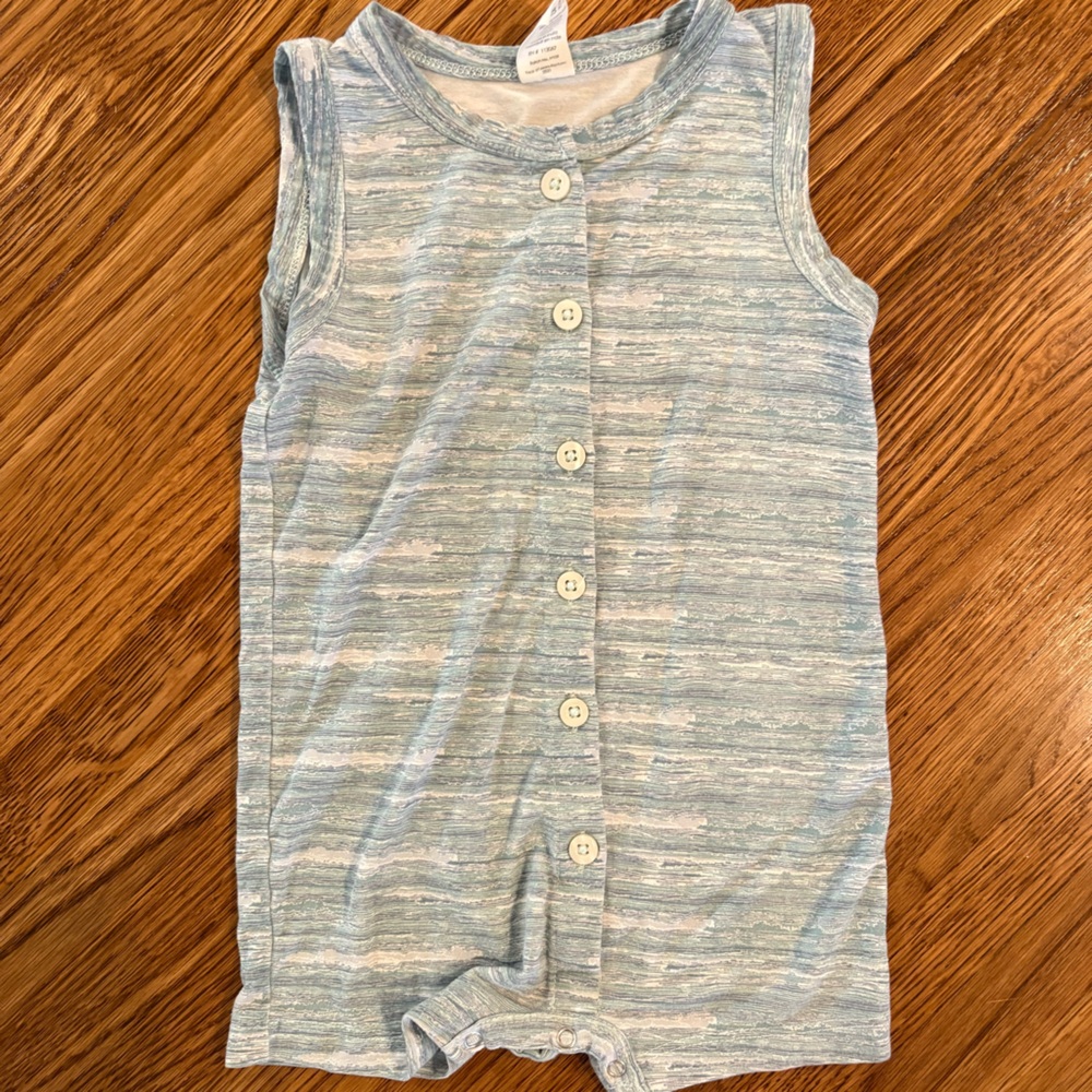 Kate Quinn Sky Blue and White Patterned Romper